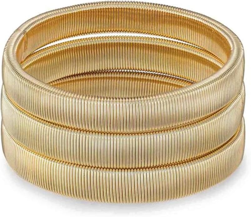 Ettika Gold Bangle. Bracelets Set, Womens Bracelets. 3Pcs Flex Snake Chain Stretch 18k Gold Plate... | Amazon (US)