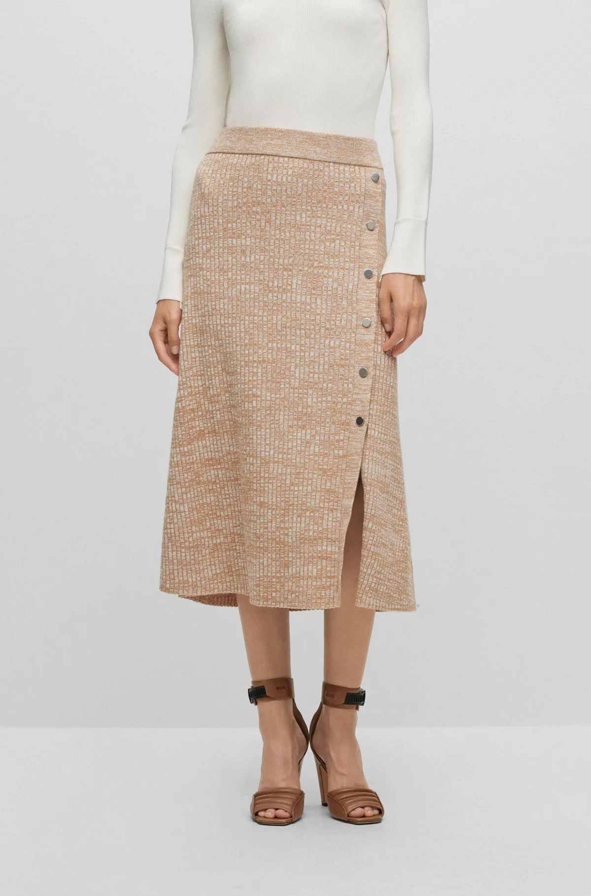 Melange skirt with monogrammed-button trim | Hugo Boss NL