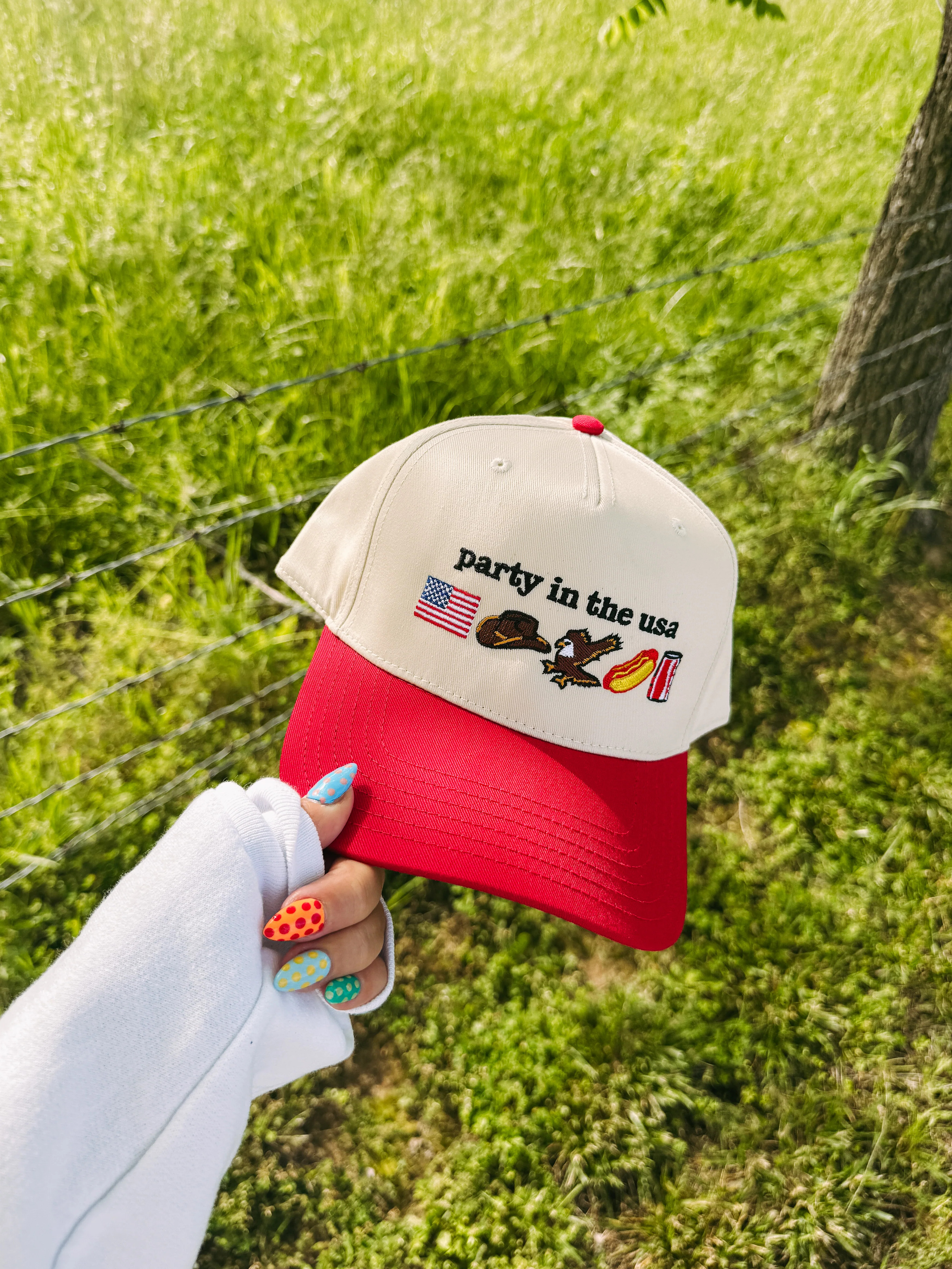 ETTA OG | party in the usa icon trucker hat - cream/red | Etta & East