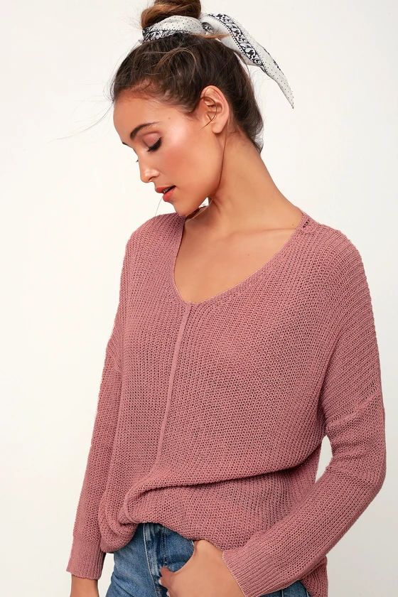 Eloise Dusty Pink V-Neck Loose Knit Sweater | Lulus (US)
