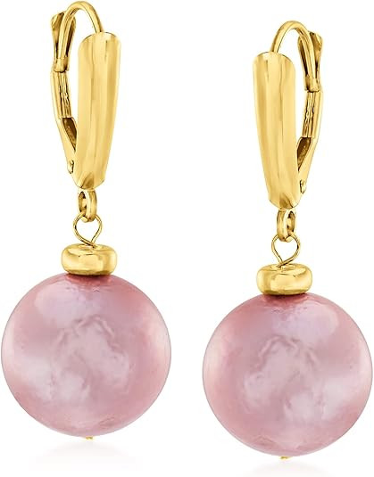 Ross-Simons 11.5-12.5mm Pink Cultured Pearl Drop Earrings in 14kt Yellow Gold | Amazon (US)