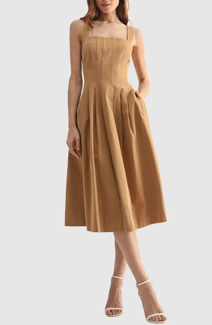 Pleated Cotton Midi Dress | Nordstrom