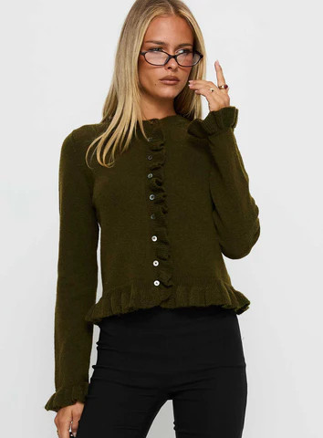 Inclination Frill Cardigan Moss | Princess Polly US