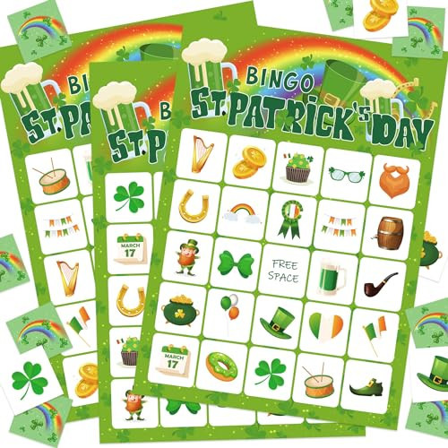 ROCWOHO St Patricks Day Bingo Game Cards for Kids 24 Players Saint Patricks Party Game for School Classroom Family Activities St Patricks Party Favors Supplies | Amazon (US)