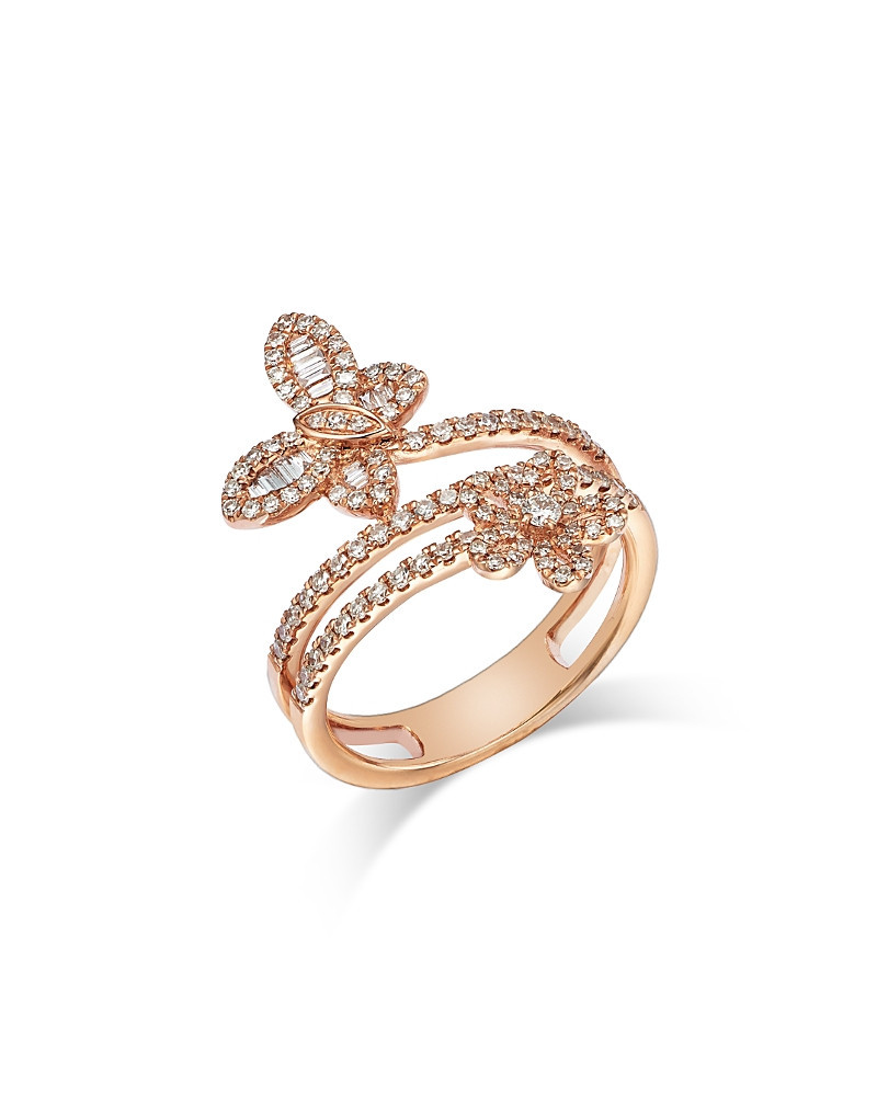 Bloomingdale's Fine Collection Diamond Butterfly & Flower Bypass Ring in 14K Rose Gold, 0.57 tcw | Bloomingdale's (US)