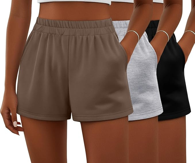 Ficerd 3 Pack Women's Sweat Shorts, Elastic High Waist Casual Summer Lounge Cotton Comfy Athletic... | Amazon (US)