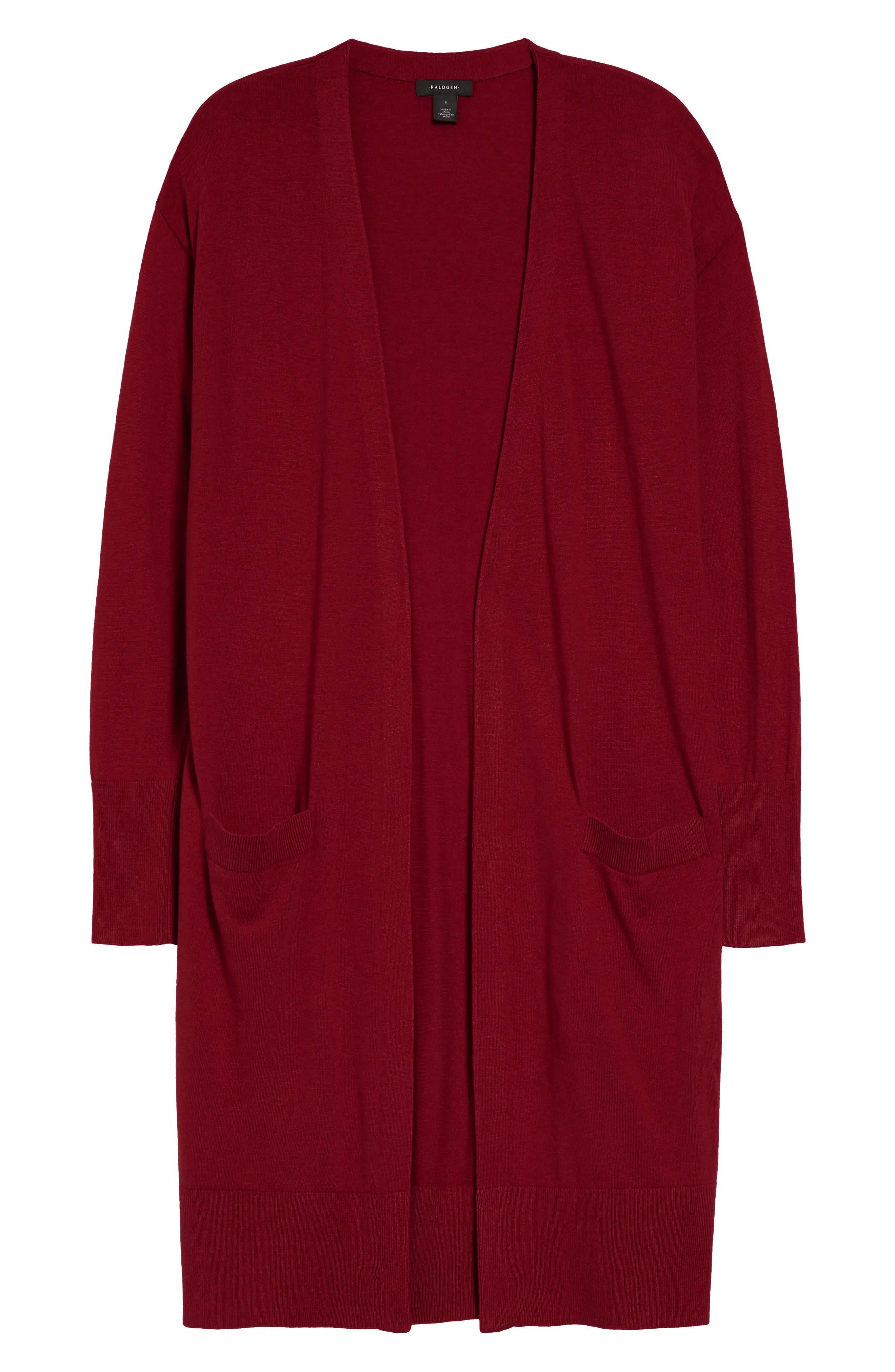 Women's Halogen Open Front Pocket Cardigan, Size Medium - Red | Nordstrom