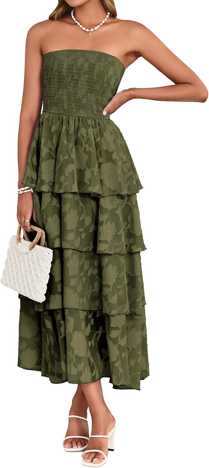 Simplee Womens Maxi Boho Floral Strpless Wedding Guest Beach Long Dress | Amazon (US)