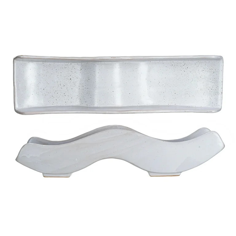 Creative Co-Op Stoneware Wavy Tray with Reactive Glaze, White | Walmart (US)