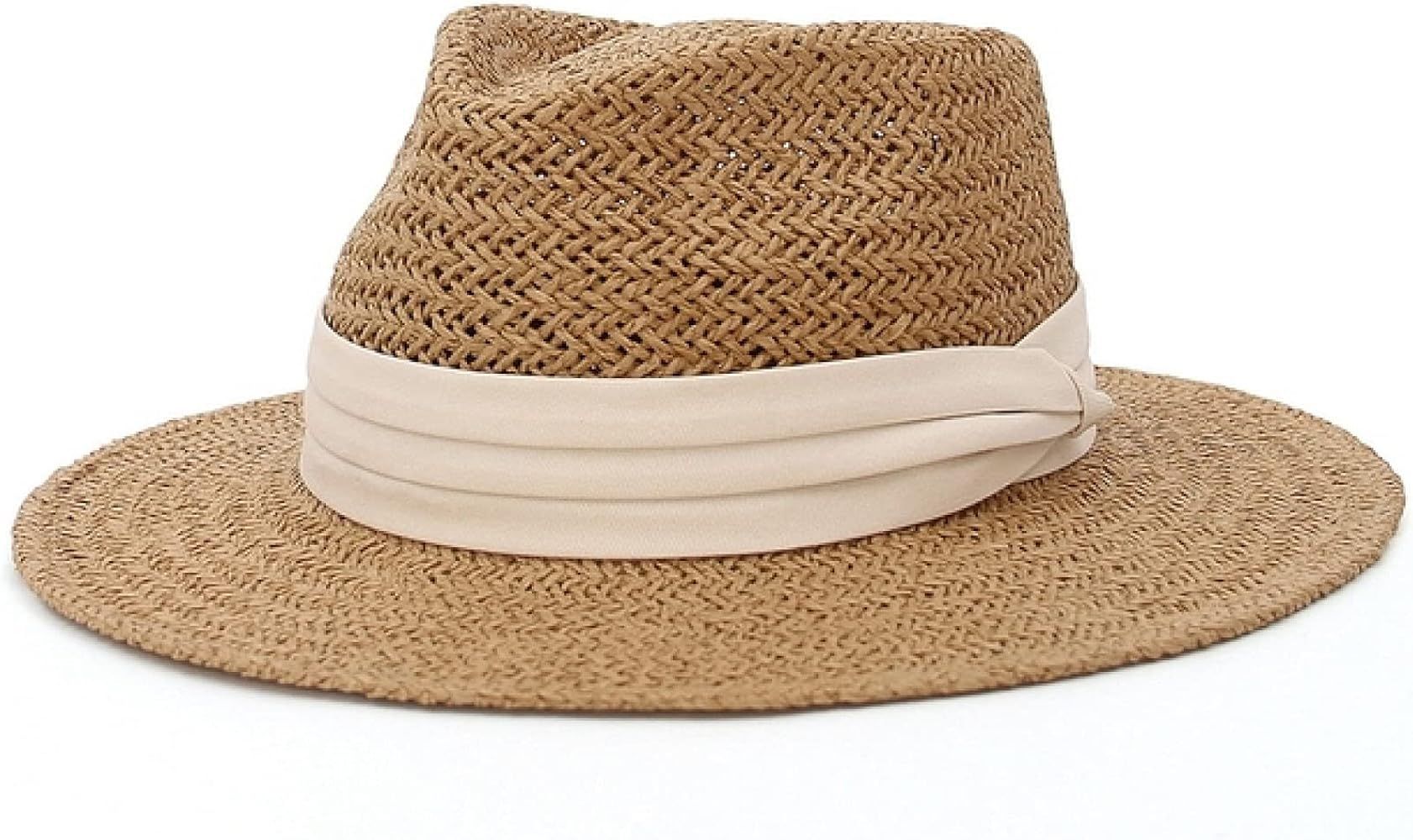 YURASIKU Women's Wide Brim Straw Hat Sunshade Beach Hat Panama Handwoven Straw Cowboy Hat with Ri... | Amazon (US)