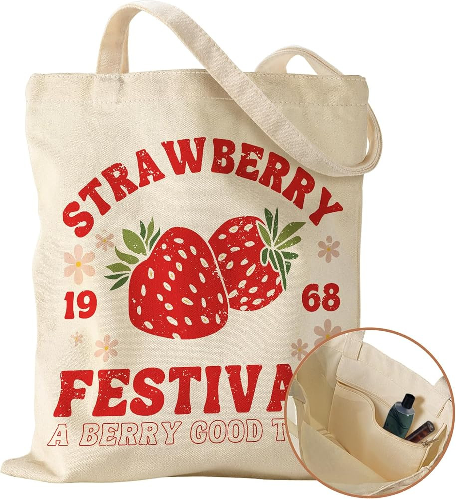 Aesthetic Canvas Tote Bag with Inner Pocket for Women, Cloth Cotton Totes Bag with Pattern for Sh... | Amazon (US)