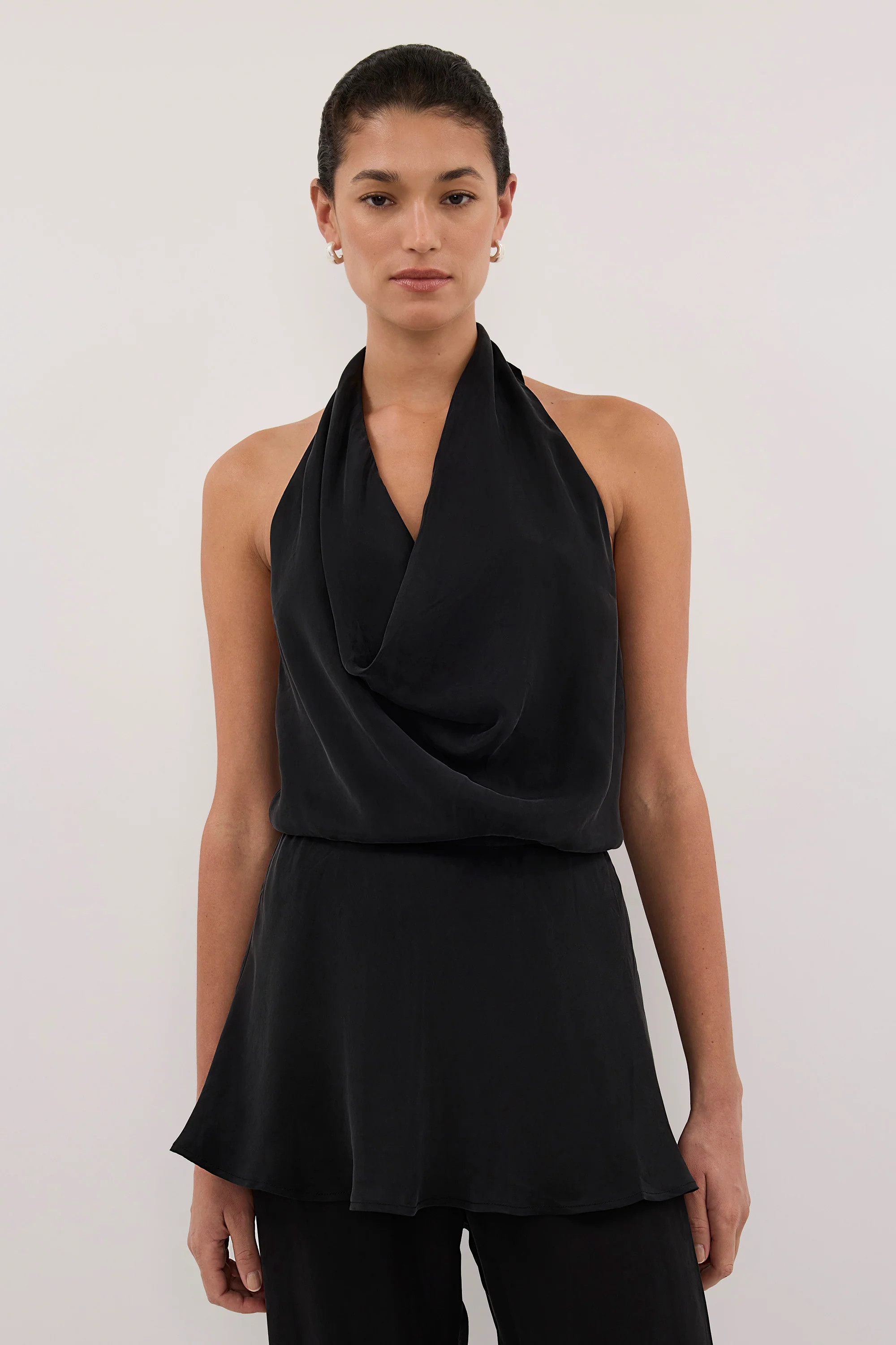 ADELE BLACK CUPRO COWL NECK TOP | DISSH
