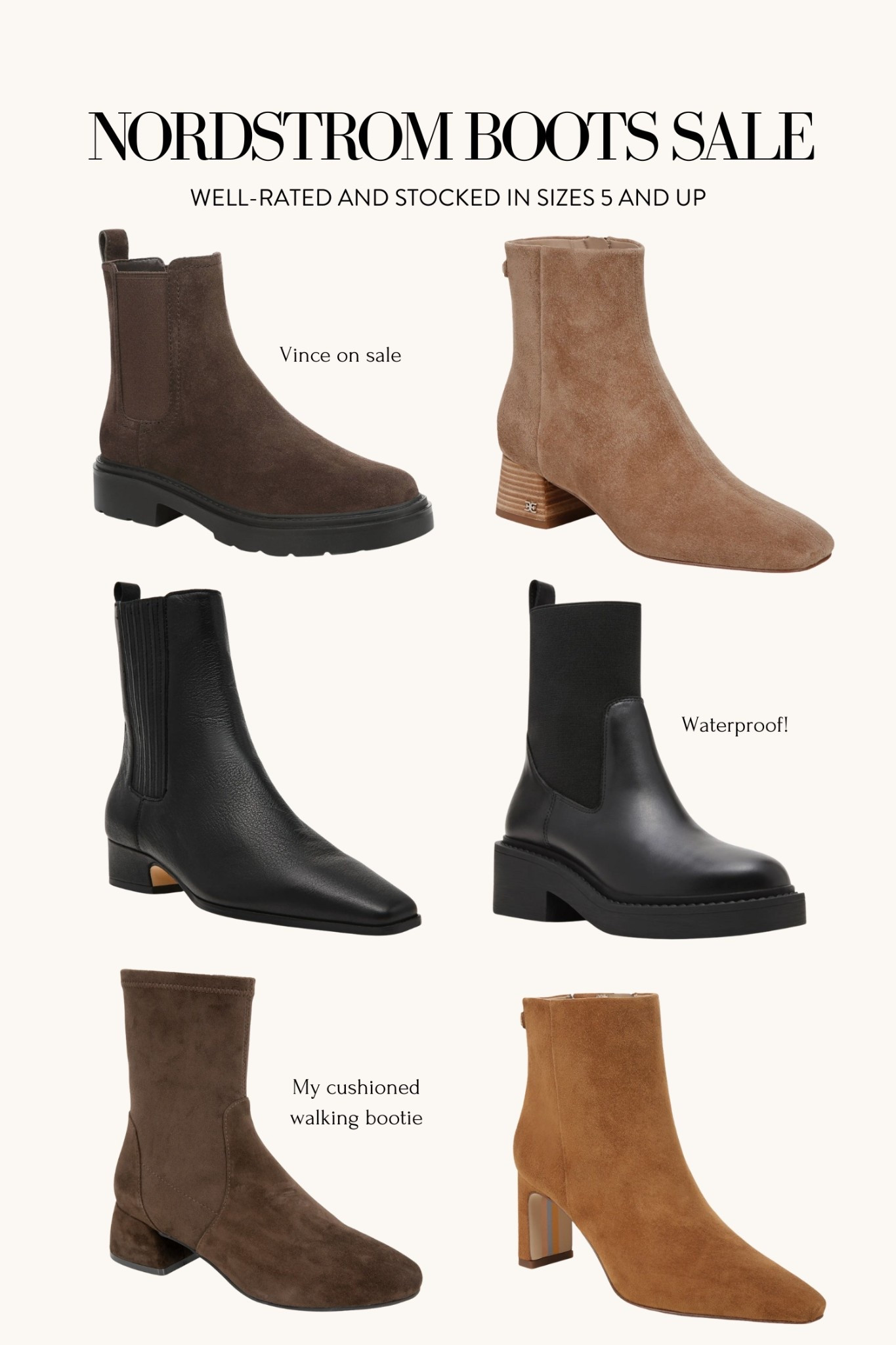 Nordstorm Black Friday sale includes lots of well rated boots! Here are some still stocked in smaller sizes and waterproof / water resistant options

The Rothy clogs are a great mom or MiL gift!

I own the Vince in 5 and the gentle souls in 5.5 (a little narrow across the toes), 5.5 in Steve Madden and fit a 5.5 in Sam Edelman 

Gentle souls nearly gone at nordstorm but better stock at Bloomingdale’s (linked below under similar)

#LTKCyberWeek #LTKGiftGuide #LTKPetite
