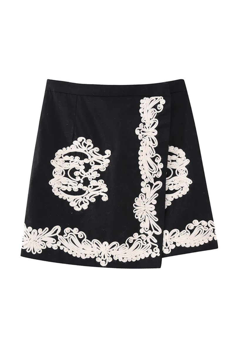 'Ivanna' Embroidery Wrap High Waist Skirt | Goodnight Macaroon