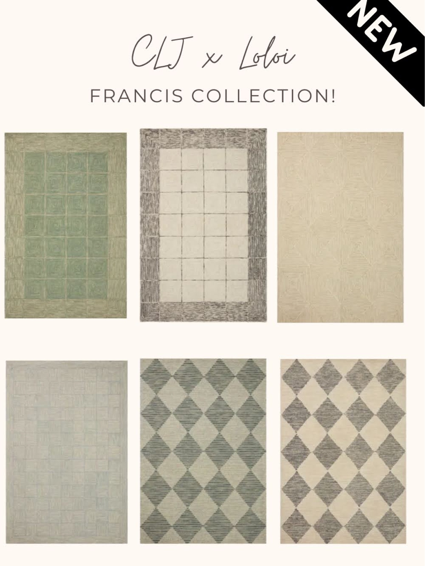 Chris loves Julia x loloi Francis collection! Geometric rug, Diamond pattern rug, modern rug, contemporary rug, colorful rugs, green rug, black and neutral rug, blue and gray rug, neutral rugs, wool rug, handmade rug, beige and charcoal rug

#LTKhome