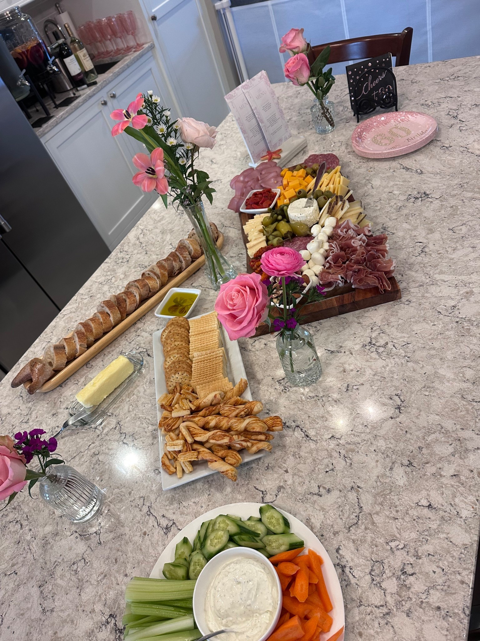 Appetizers and charcuterie set up for my moms surprise 60th birthday party! We did a pink and rose gold theme

#LTKHome