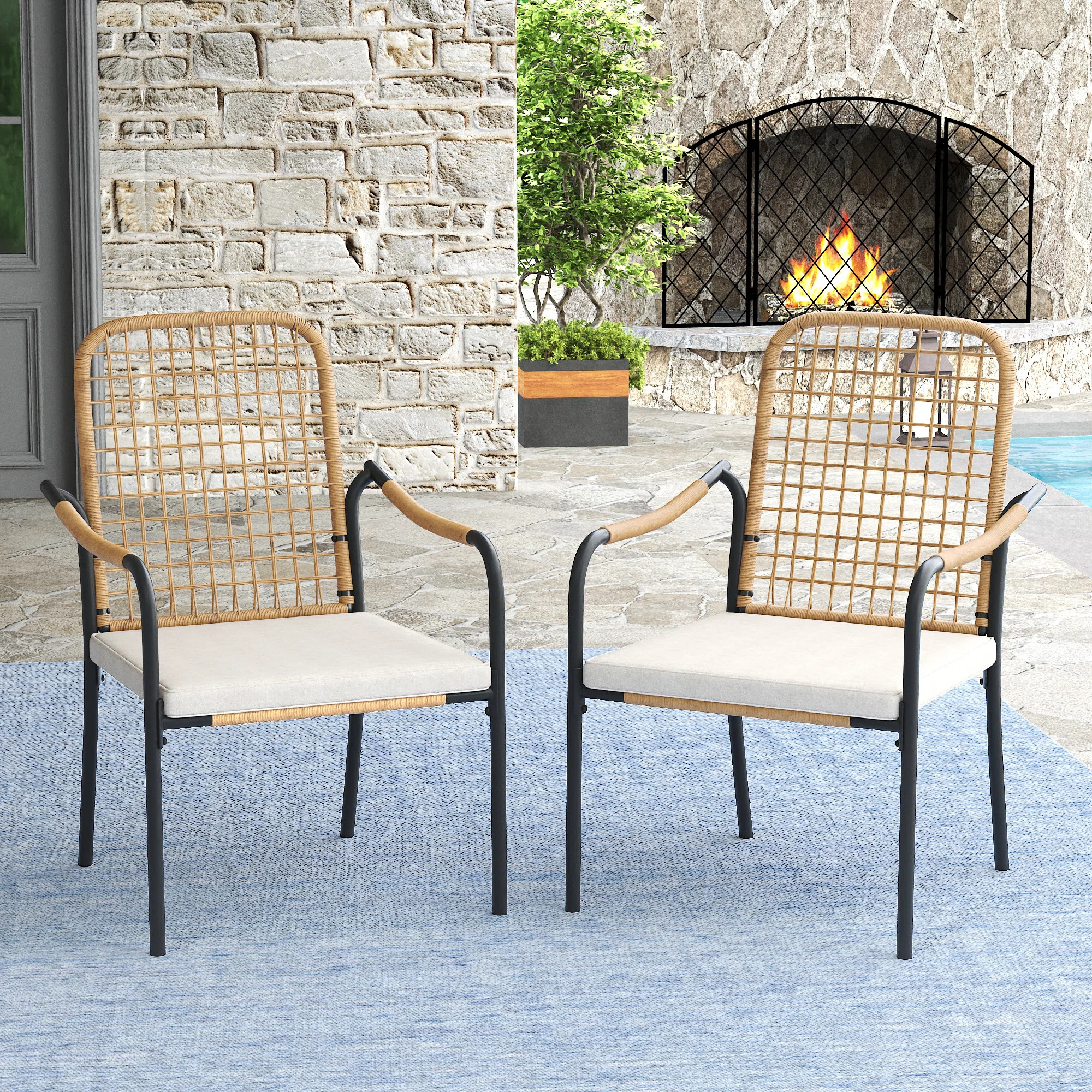 Patio Dining Chair With Cushion (Set of 2) | Wayfair North America