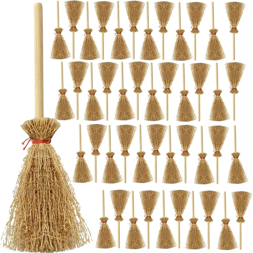 TIHOOD 50PCS Mini Broom Hanging Decoration Straw Craft Decoration Artificial Miniature Brooms Sim... | Amazon (US)