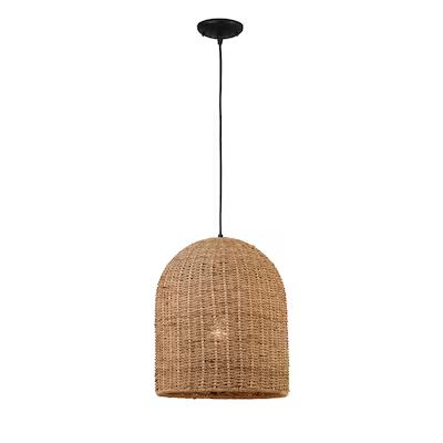 allen + roth Brit Black Canopy with Natural Rattan Shade Traditional Dome Pendant Light Lowes.com | Lowe's