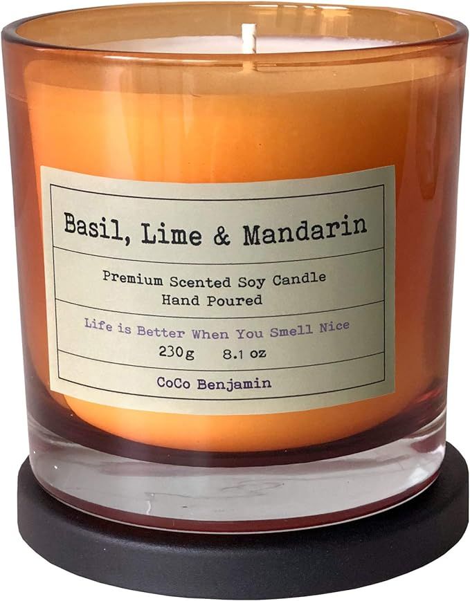 (Basil, Lime & Mandarin) 8.1 oz,100% Soy, Hand Poured Soy Candle, Highly Scented | Amazon (US)