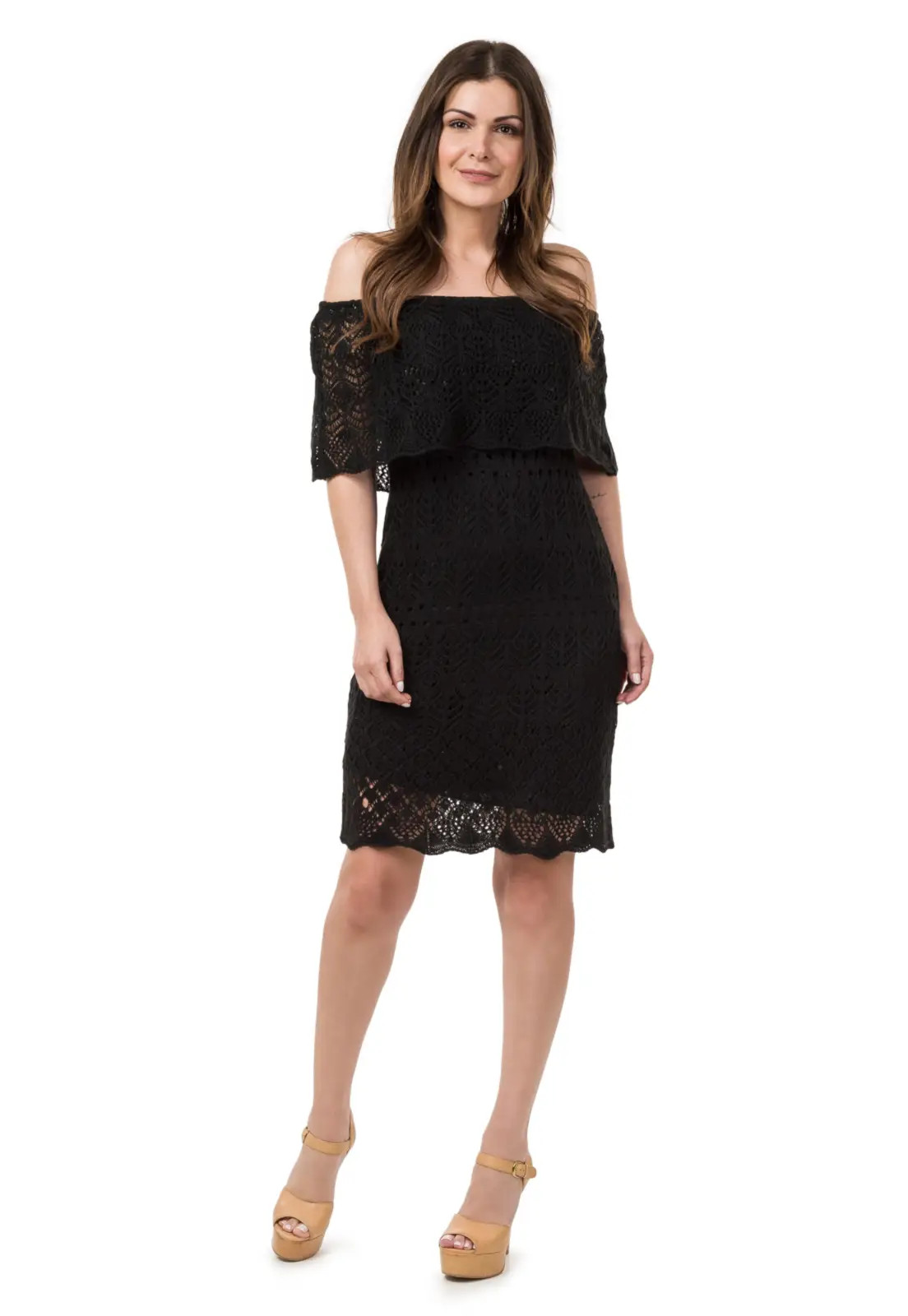 Vestido Pink Tricot Curto Ombro a Ombro Preto | Dafiti (BR)