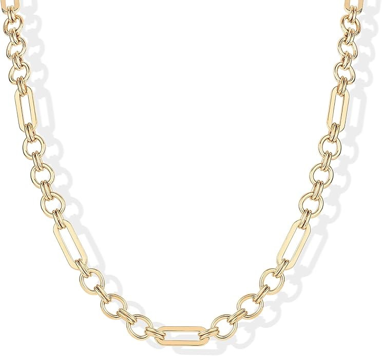 PAVOI Waterproof Chain Necklace for Women - 14K Gold Plated Flat Curb, Herringbone, Snake, Rope, ... | Amazon (US)