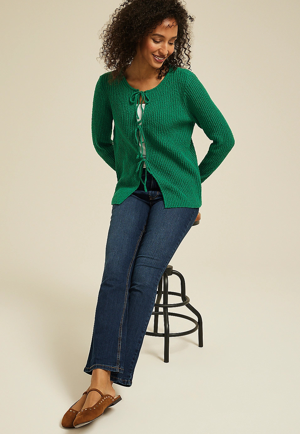 Tie Front Ribbed Cardigan | Maurices