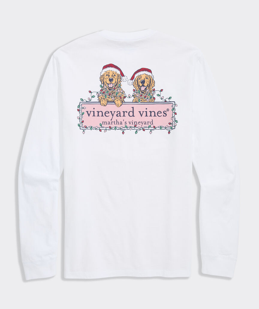 String Lights Pups Logo Box Long-Sleeve Pocket Tee | vineyard vines