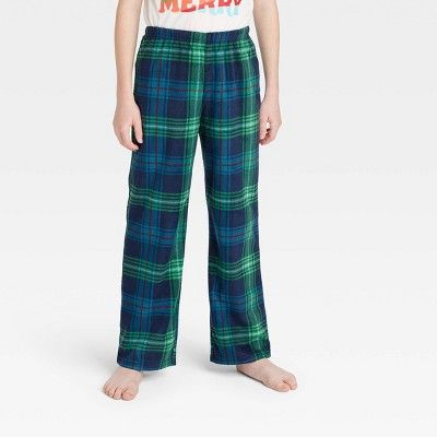 Kids' Holiday Tartan Plaid Fleece Matching Family Pajama Pants - Wondershop™ Blue | Target