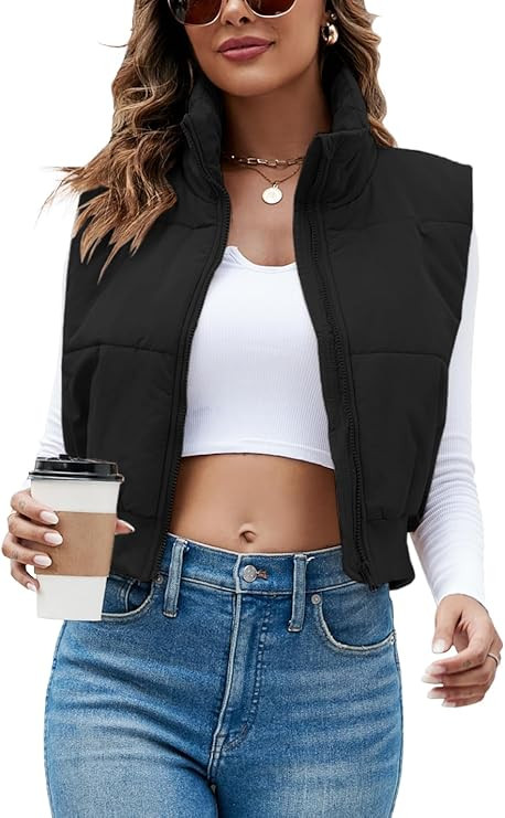 Imily Bela Womens Cropped Puffer Vest Stand Collar Sleeveless Zip Up Padded Gilet | Amazon (US)