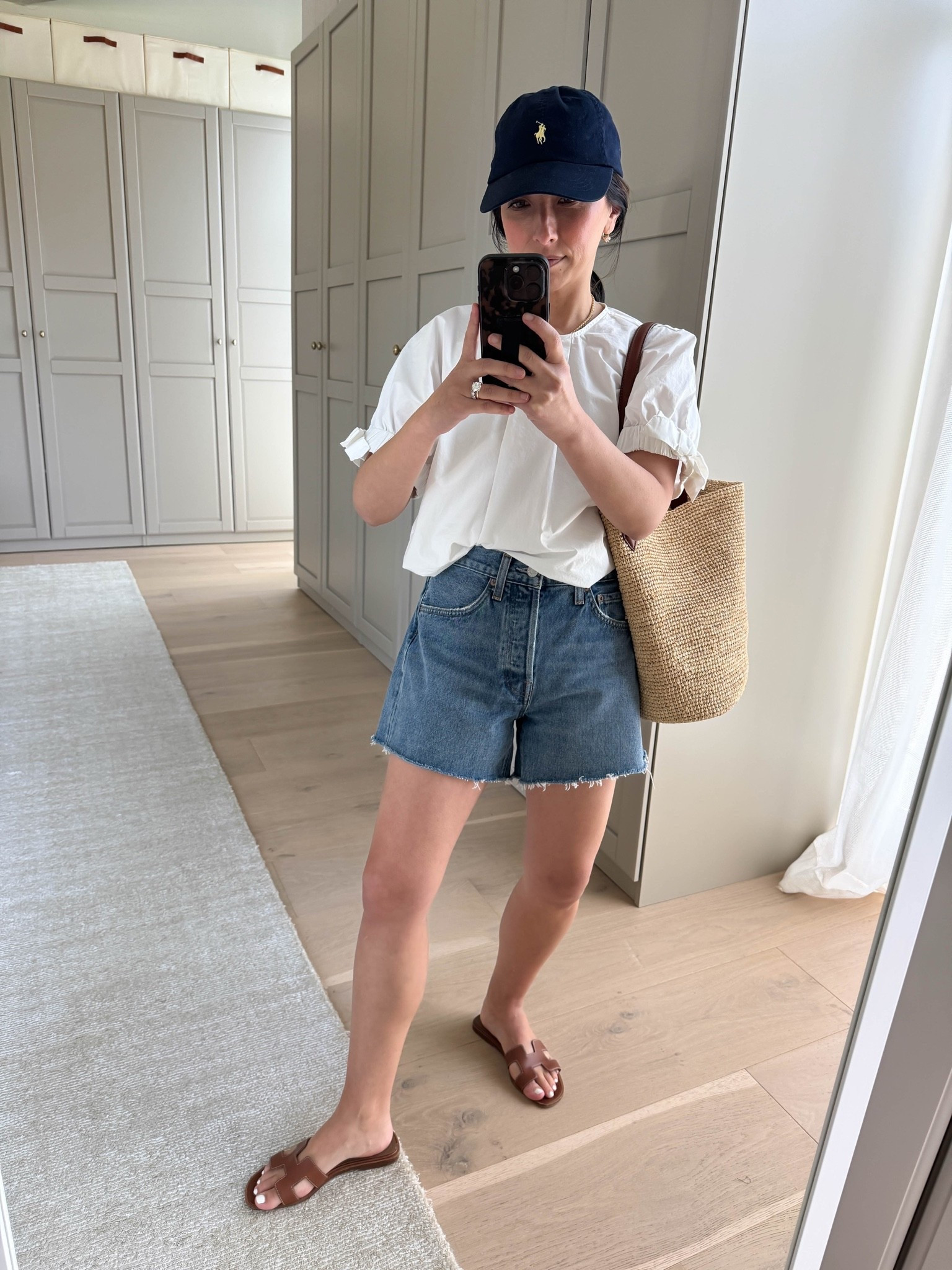 Truly, my holy grail denim shorts. Have these in a couple washes. Inseam is 4.5” which isn’t too long and not short. 

Zara top small
Agolde Parker shorts 25
Hermes Oran sandals 35
J.crew bag
Polo hat
Electric Picks earrings
Electric Picks necklace 

Spring outfits 2026, petite style, summer outfits

#LTKootd #LTKmomlife #LTKPetite