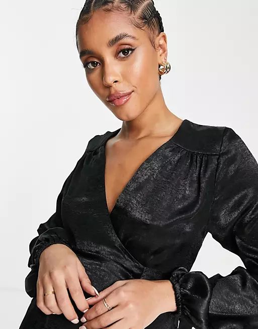 Flounce London Maternity long sleeve wrap maxi dress in black | ASOS | ASOS (Global)