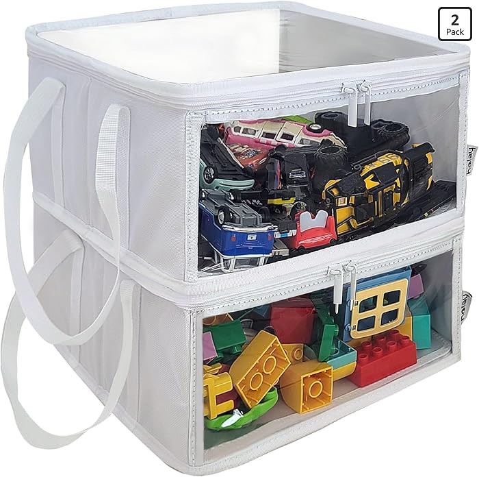 holay 2 Pack Storage Bins PVC Boxes with Transparent Lid & Handles - Durable & Foldable - Multi-P... | Amazon (US)