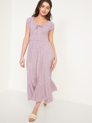 Short-Sleeve Waist-Defined Printed Maxi Dress for Women | Old Navy (US)