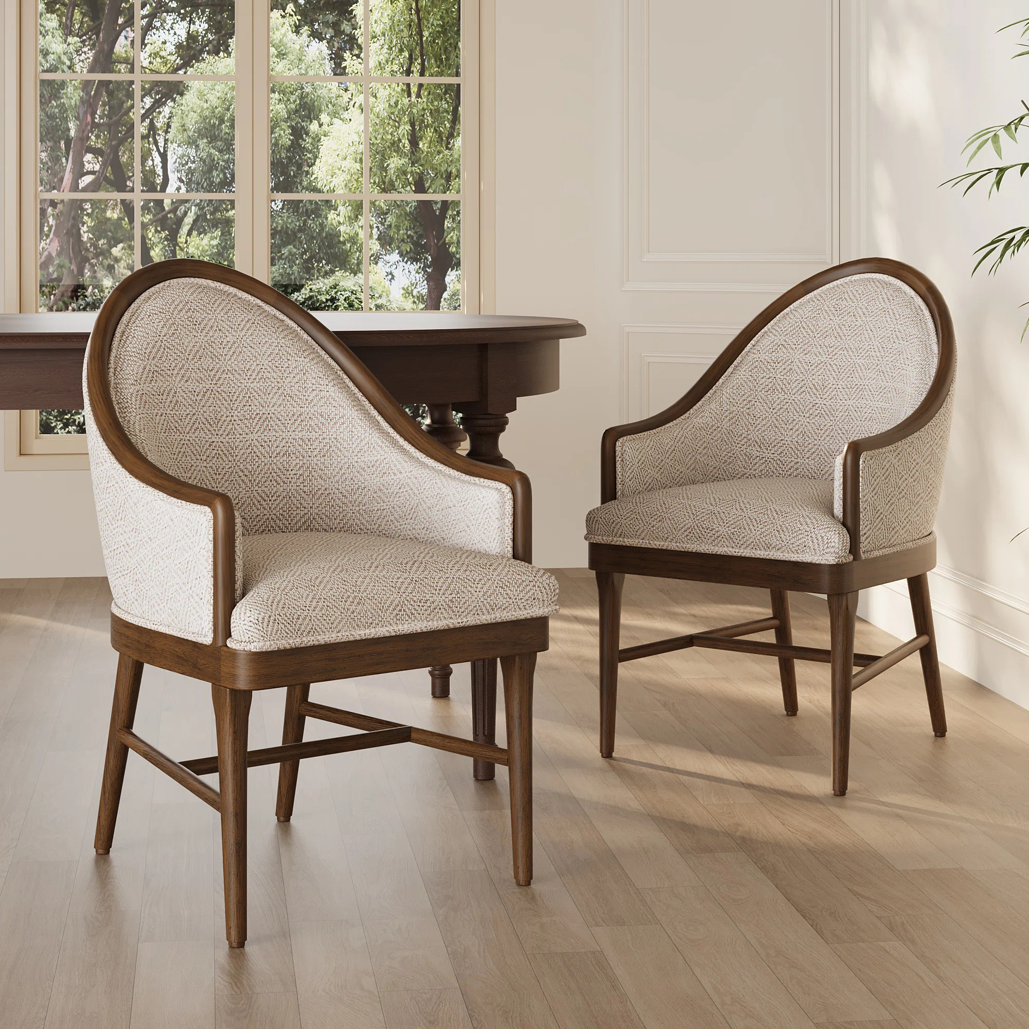 Reuben Twill Upholstered Dining Chairs With Curved Back & Rubberwood Frame (Set of 2) | Wayfair North America