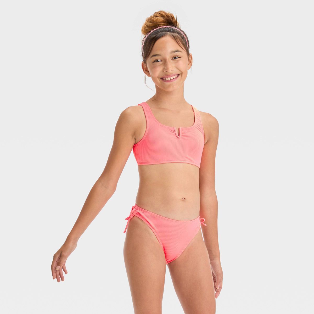 Girls' 'Classic Ribbed' Solid Bikini Set - art class™ Coral Orange | Target