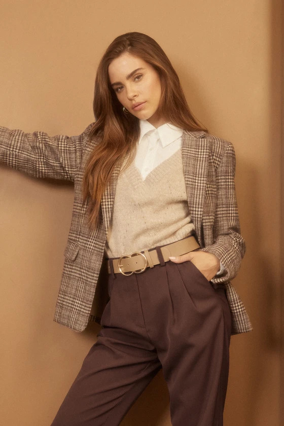 Sophisticated Chic Brown Tweed Plaid Blazer | Lulus (US)