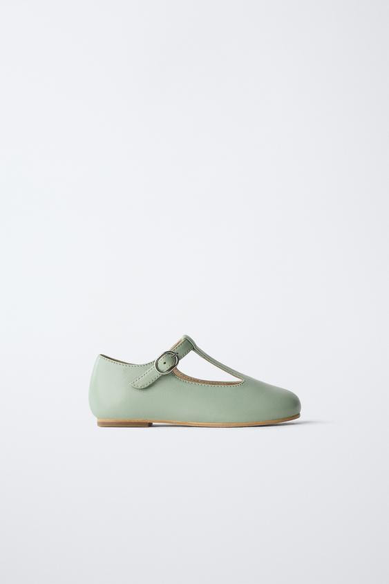 LIMITED EDITION T-STRAP LEATHER BALLET FLATS | Zara US