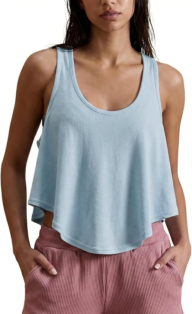 Haellun Womens Racerback Tank Top Cropped Flowy Workout Track Tank Sleeveless Loose Fit Athletic ... | Amazon (US)