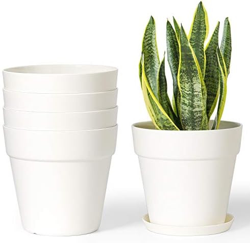 Mkono 6.5" Plastic Planters with Saucers, Set of 5 Indoor Flower Plant Pots Modern Decorative Gar... | Amazon (US)