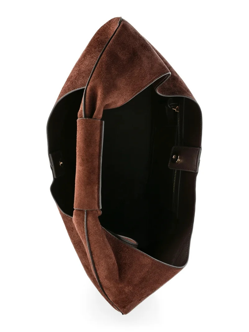 Time and Tru Women's June Soft Faux Suede Hobo Bag, Chocolate | Walmart (US)