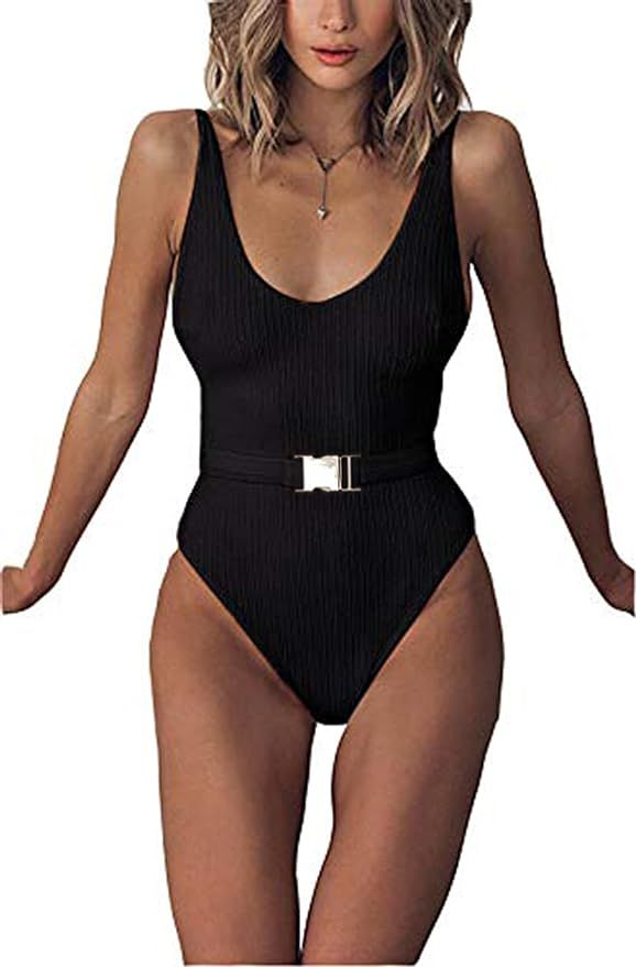 FEIYOUNG Sexy Womens Monokini Scoop Neck One Piece Backless Cheeky Swimwear Semi Thong Bikini wit... | Amazon (US)