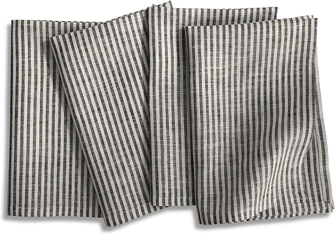 Solino Home Linen Cloth Napkins Set of 4-100% Pure Linen Black and White Striped Dinner Napkins 2... | Amazon (US)