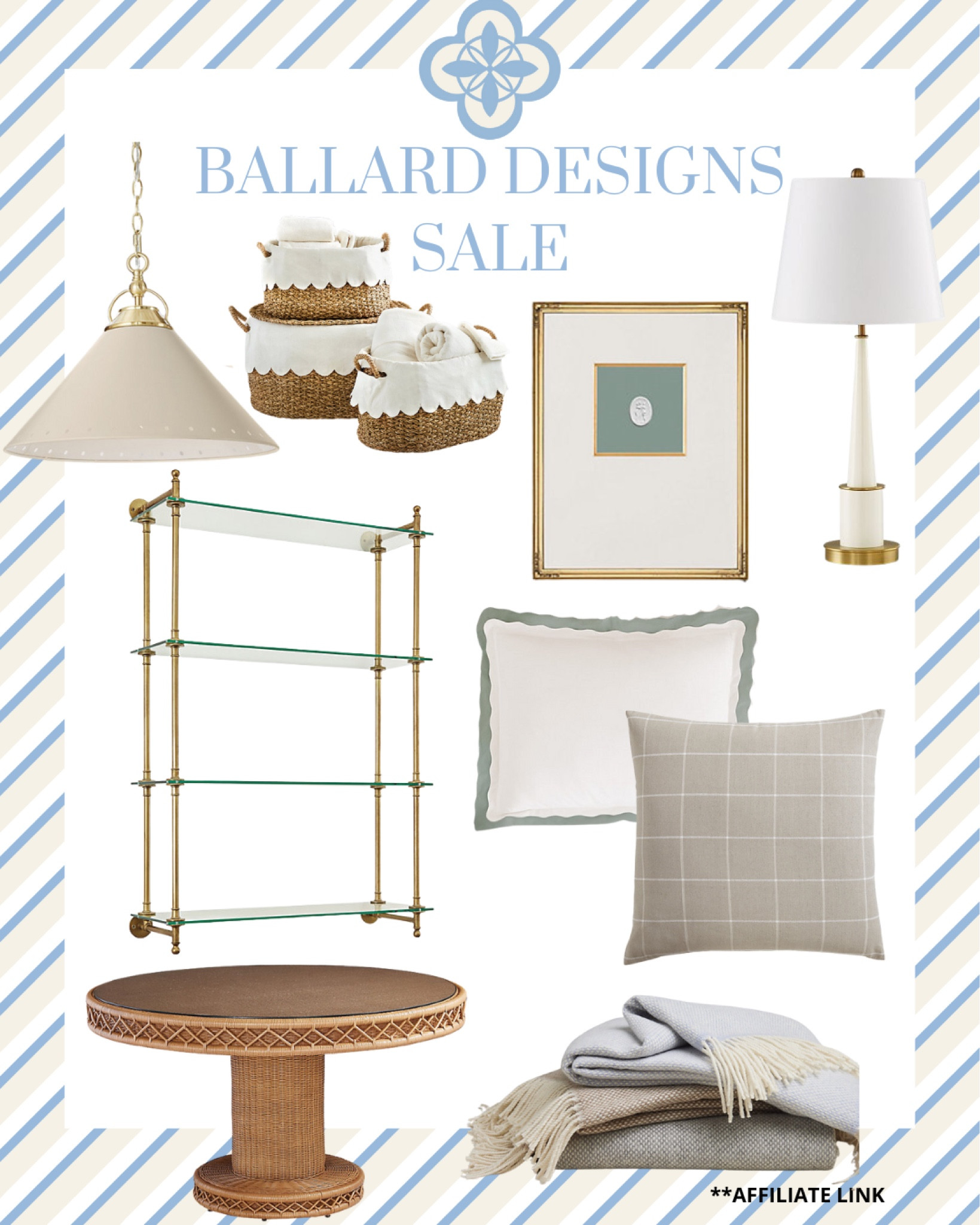Lots of great sale picks and looks for less at the Ballard Designs sale going on now.  I love this Suzanne Kasler rattan table, the framed intaglio and an affordable option for brass bar shelving and always am a fan of lined wicker baskets.

#LTKHome #LTKSaleAlert #LTKHoliday