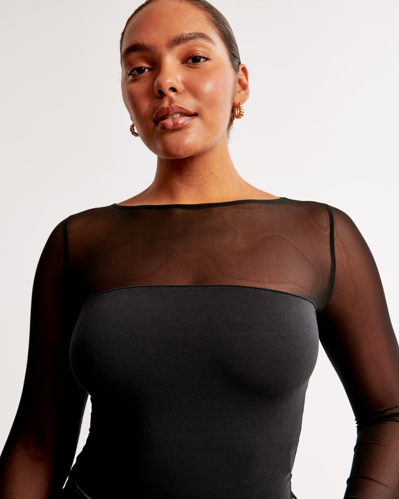 Long-Sleeve Mesh Slash Bodysuit | Abercrombie & Fitch (US)