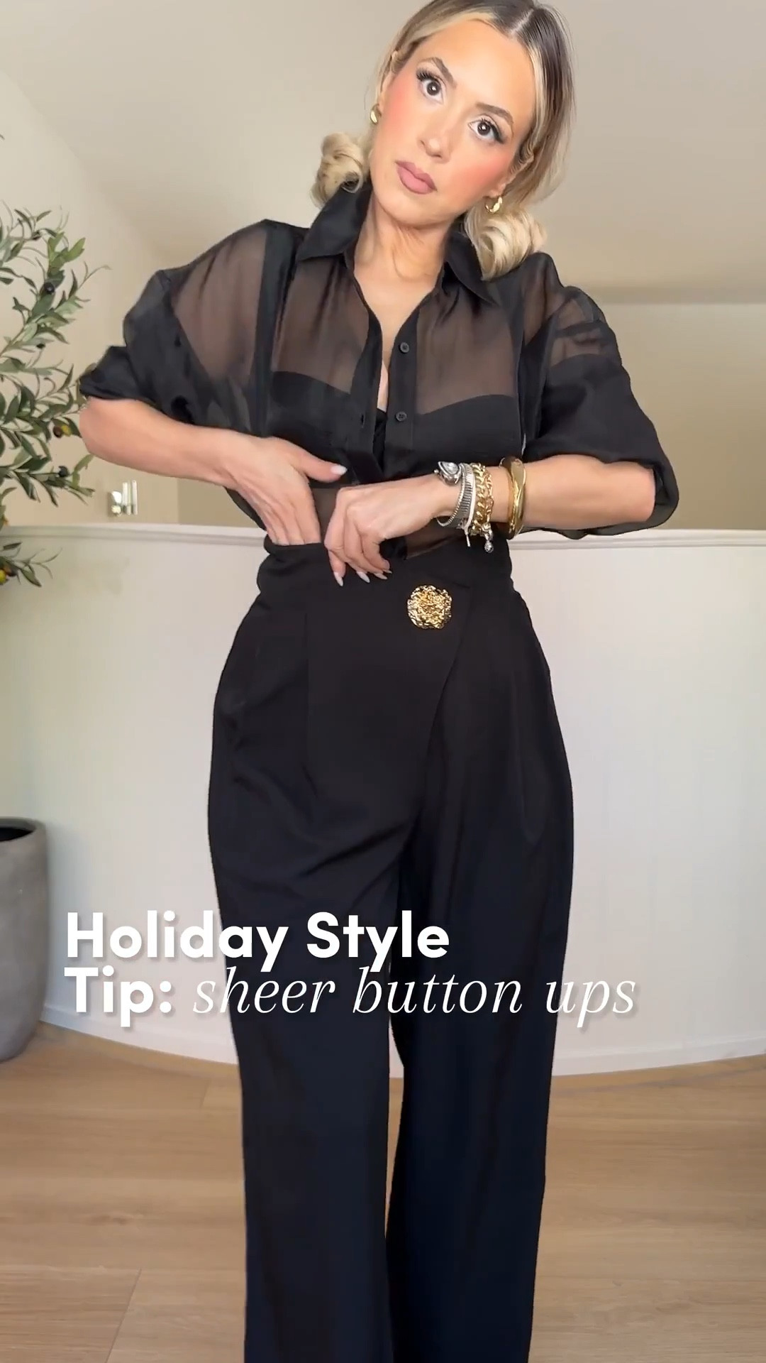 STYLE TIP: Styling sheer button ups for the holidays 😍👏🏼 

I'm wearing all button ups in a small! 

Jeans size 27 
Trousers size small & 4 



#LTKgrwm #LTKootd #LTKHoliday