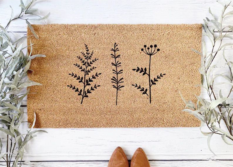 Plant Floral Trio Coir Doormat  Simple Basic Welcome Mat / | Etsy | Etsy (US)