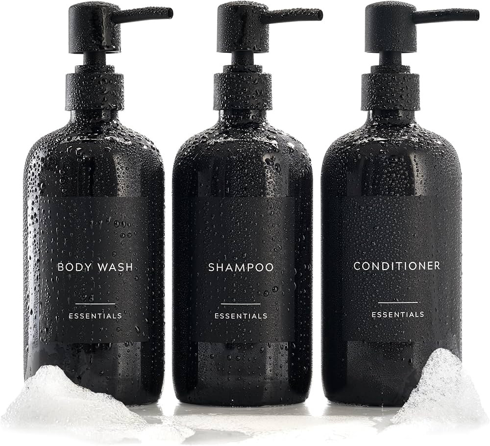 Stylish Shampoo and Conditioner Dispenser Set of 3 - Modern 21oz Shower Soap Bottles with Pump an... | Amazon (US)