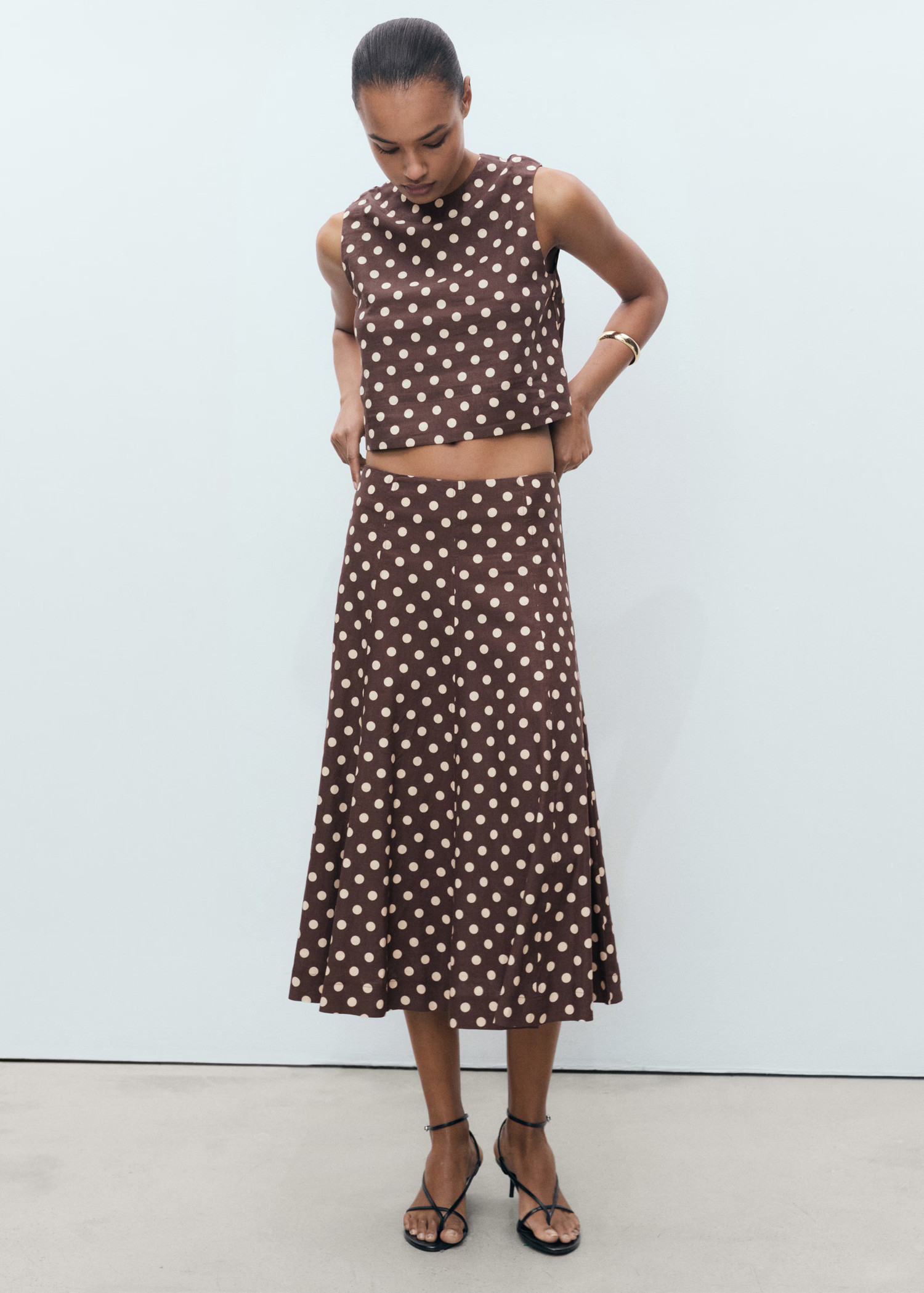 Flared linen skirt with polka dots - Women | MANGO USA | Mango (US/MX/AU)