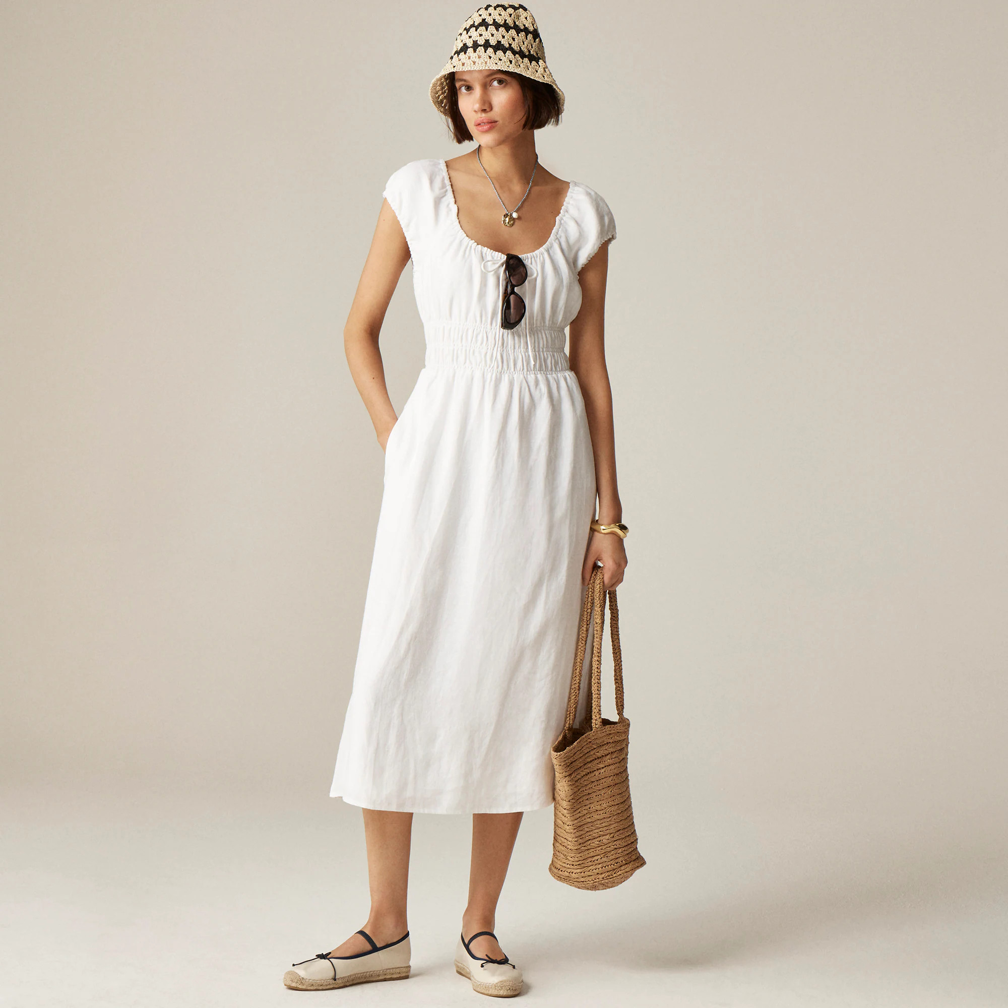 Cap-sleeve midi dress in linen | J. Crew US